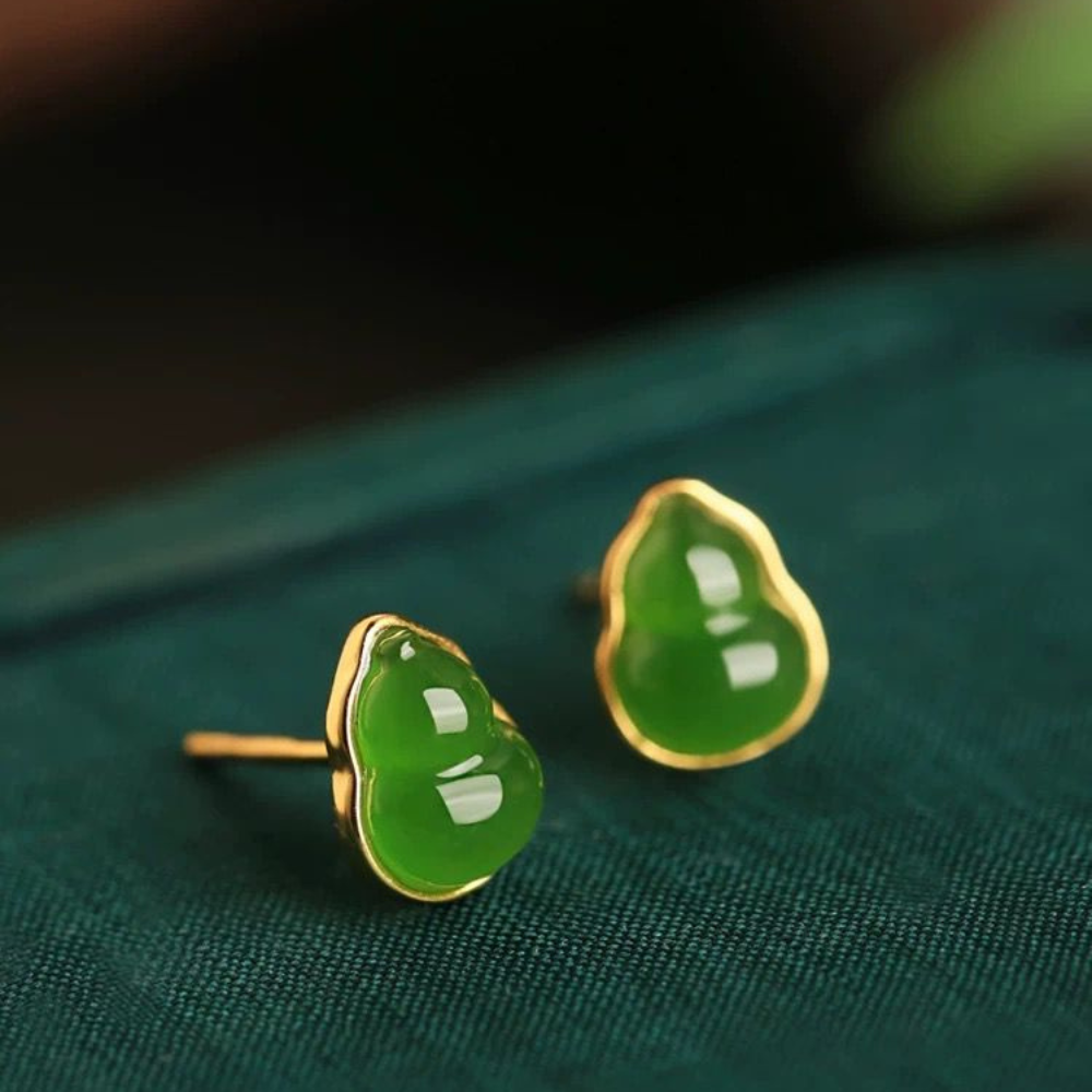 Hetian Jade Gourd Studs Earrings