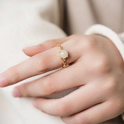 Hetian White Blossom Ring