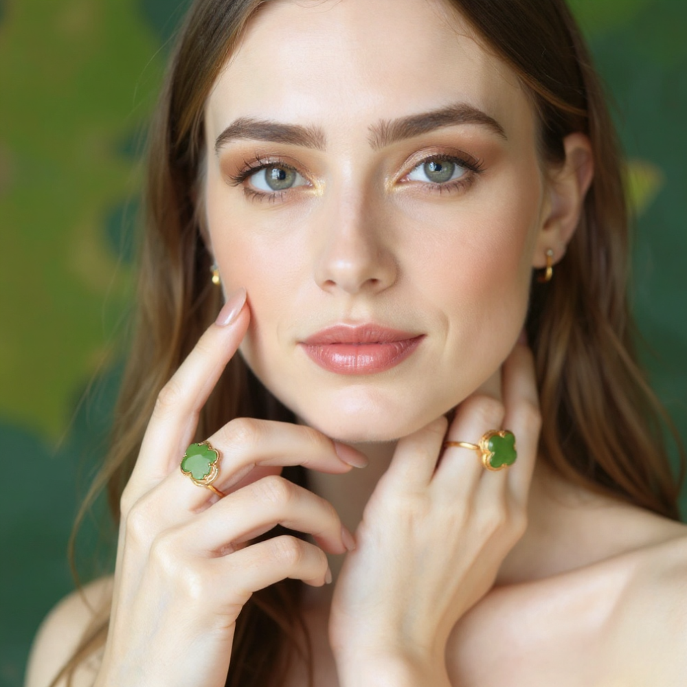 Jade Clover Charm Rings