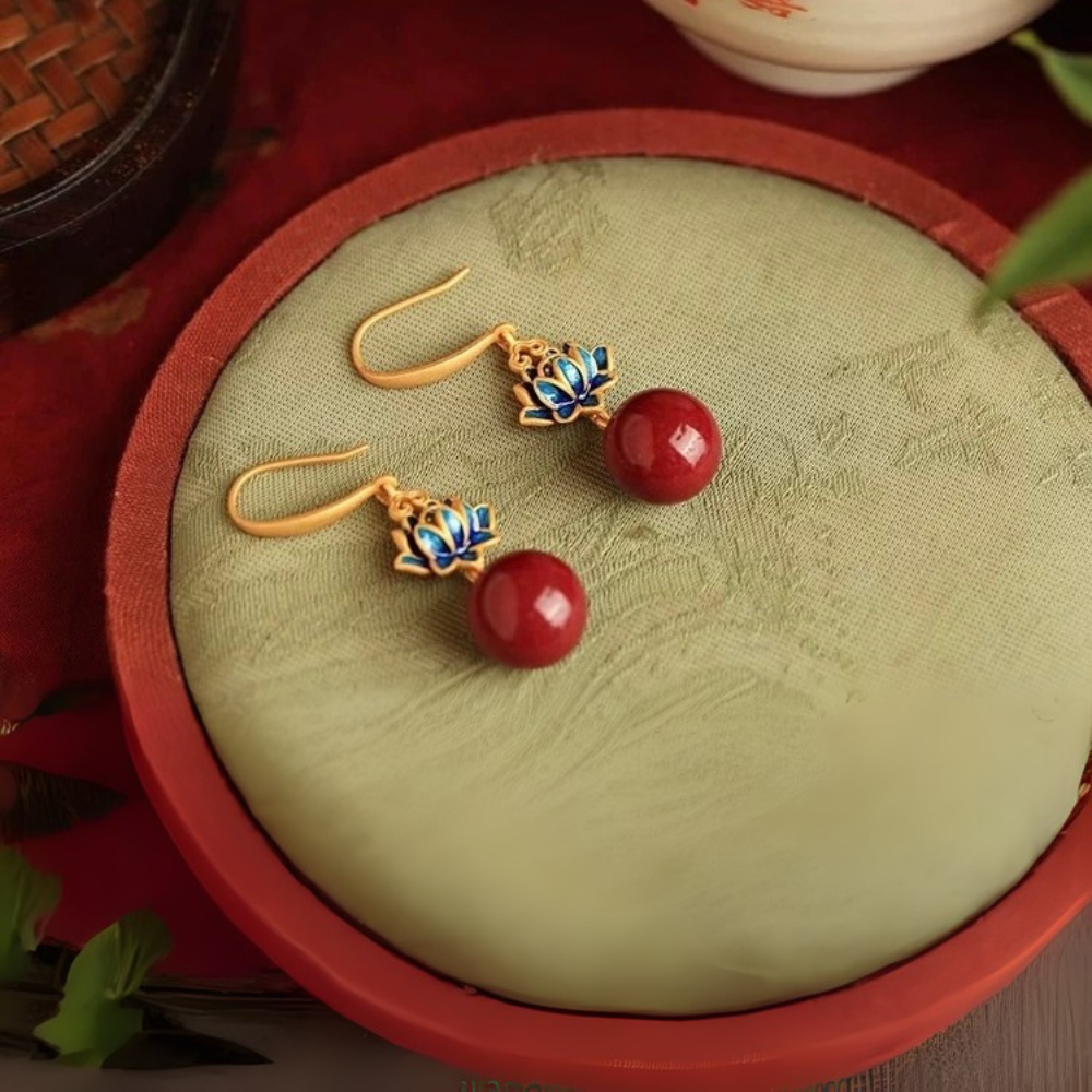 Ruby Lotus Drops Earrings