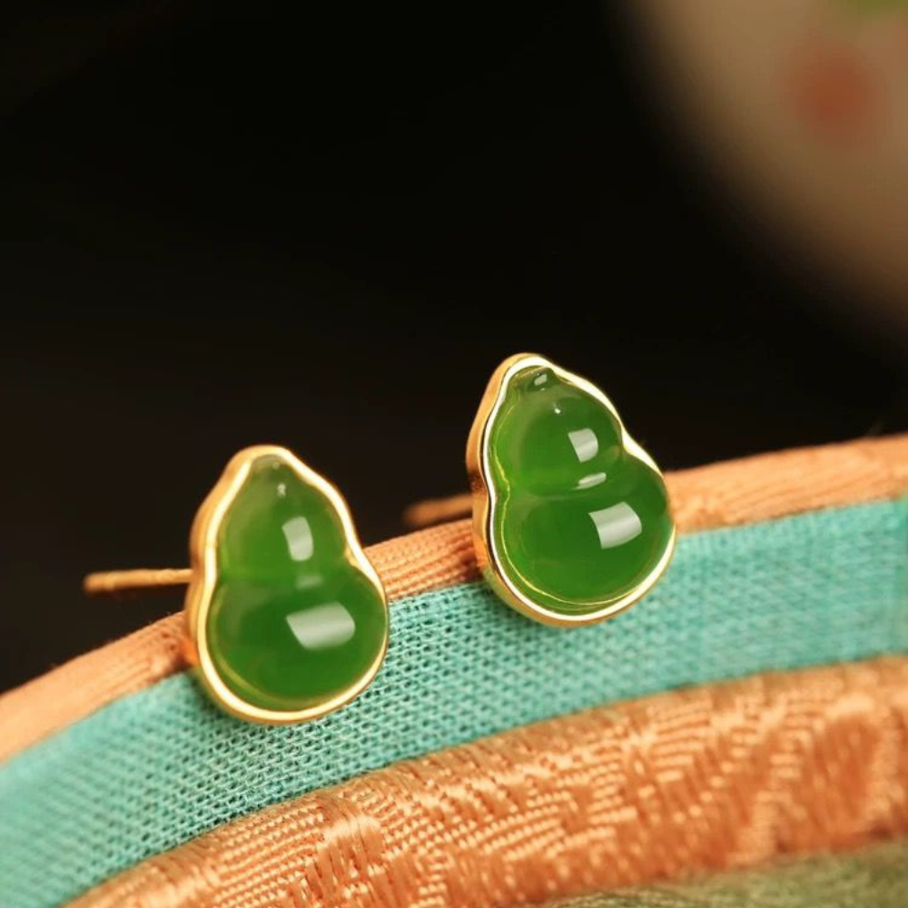 Hetian Jade Gourd Studs Earrings