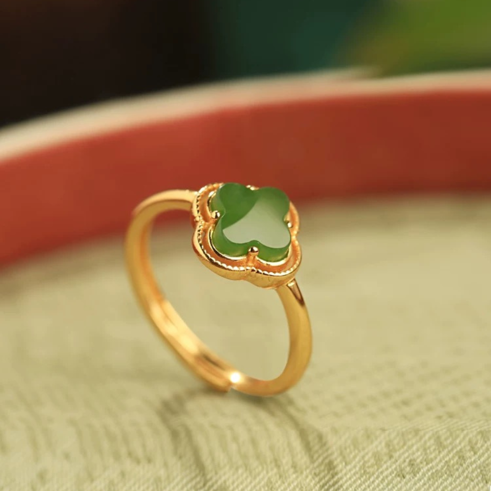 Jade Clover Charm Rings