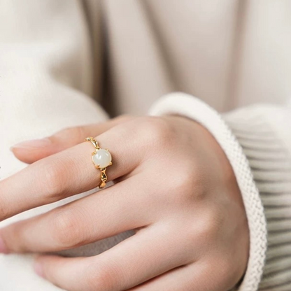 Hetian White Blossom Ring