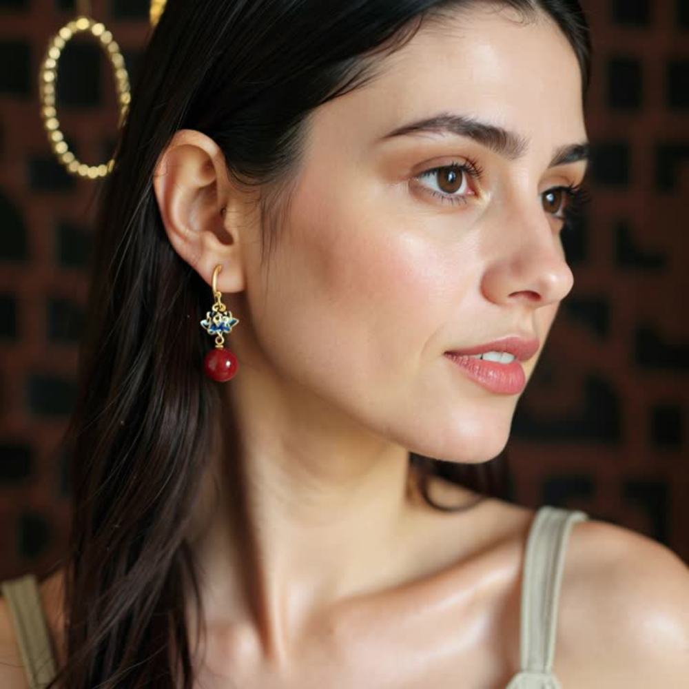Ruby Lotus Drops Earrings